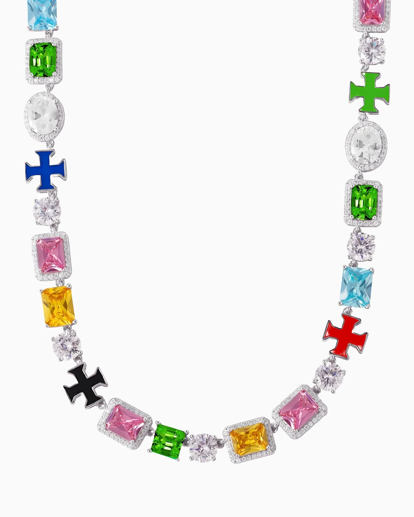 MOISSANITE CROSS & GEMSTONES CHAIN. - Drippy Amsterdam