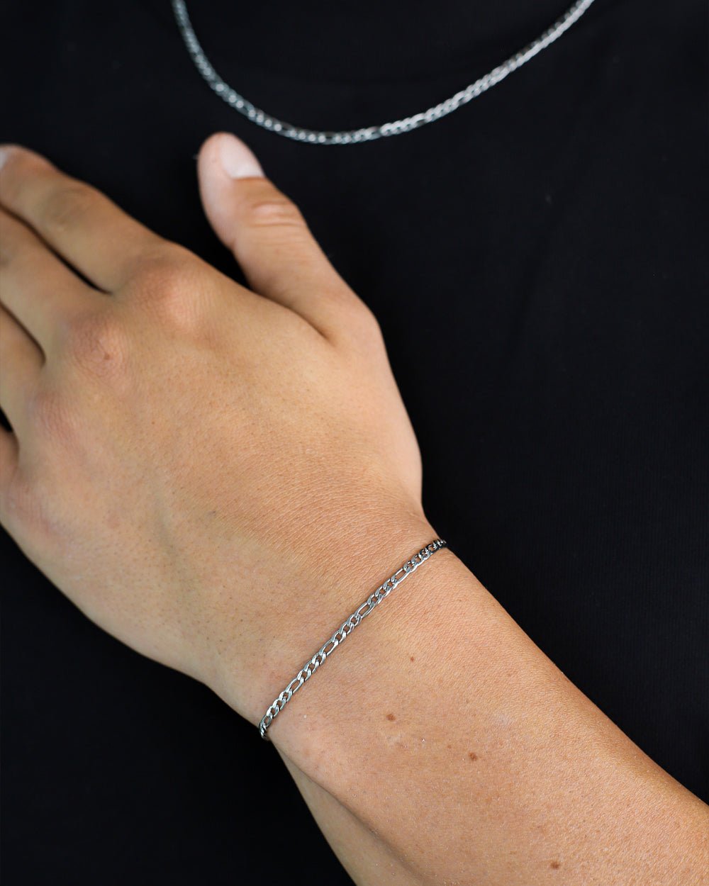 CLEAN FIGARO BRACELET. - 3MM WHITE GOLD - Drippy Amsterdam