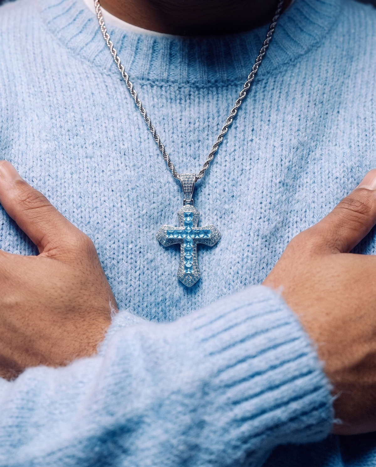 BLUE CROSS PENDANT. - 925