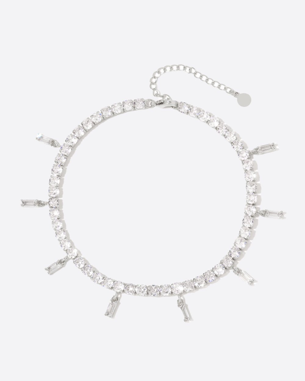 ICED BAGUETTE TENNIS ANKLET. - 4MM WHITE GOLD - Drippy Amsterdam
