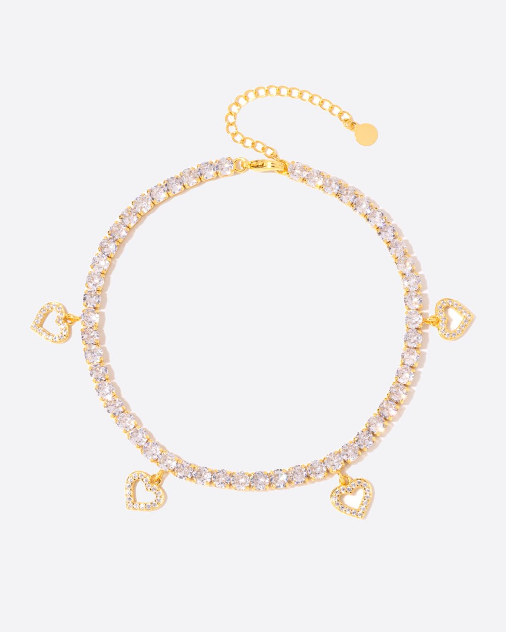 ICED HEARTS TENNIS ANKLET. - 4MM 18K GOLD - Drippy Amsterdam