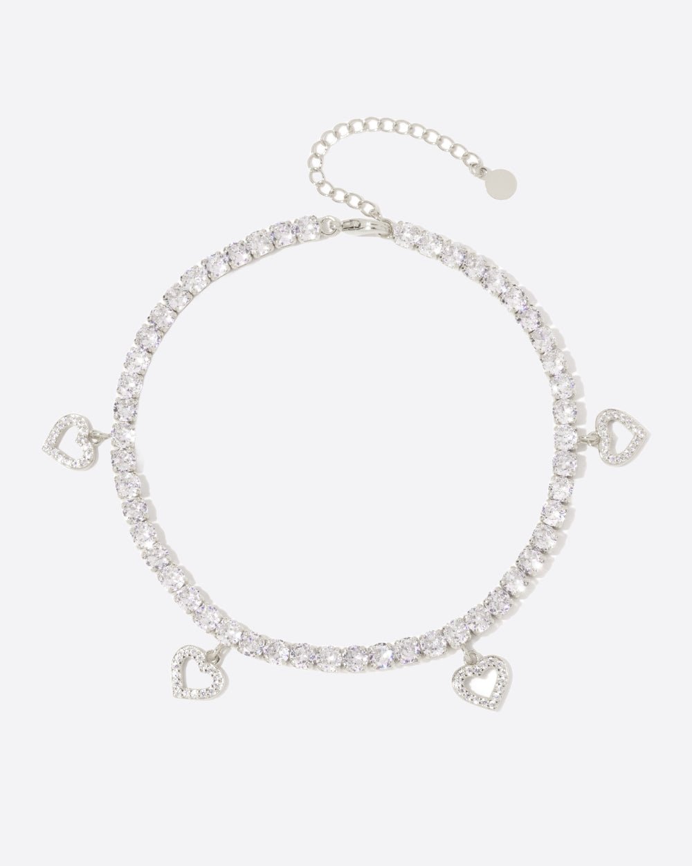 ICED HEARTS TENNIS ANKLET. - 4MM WHITE GOLD - Drippy Amsterdam
