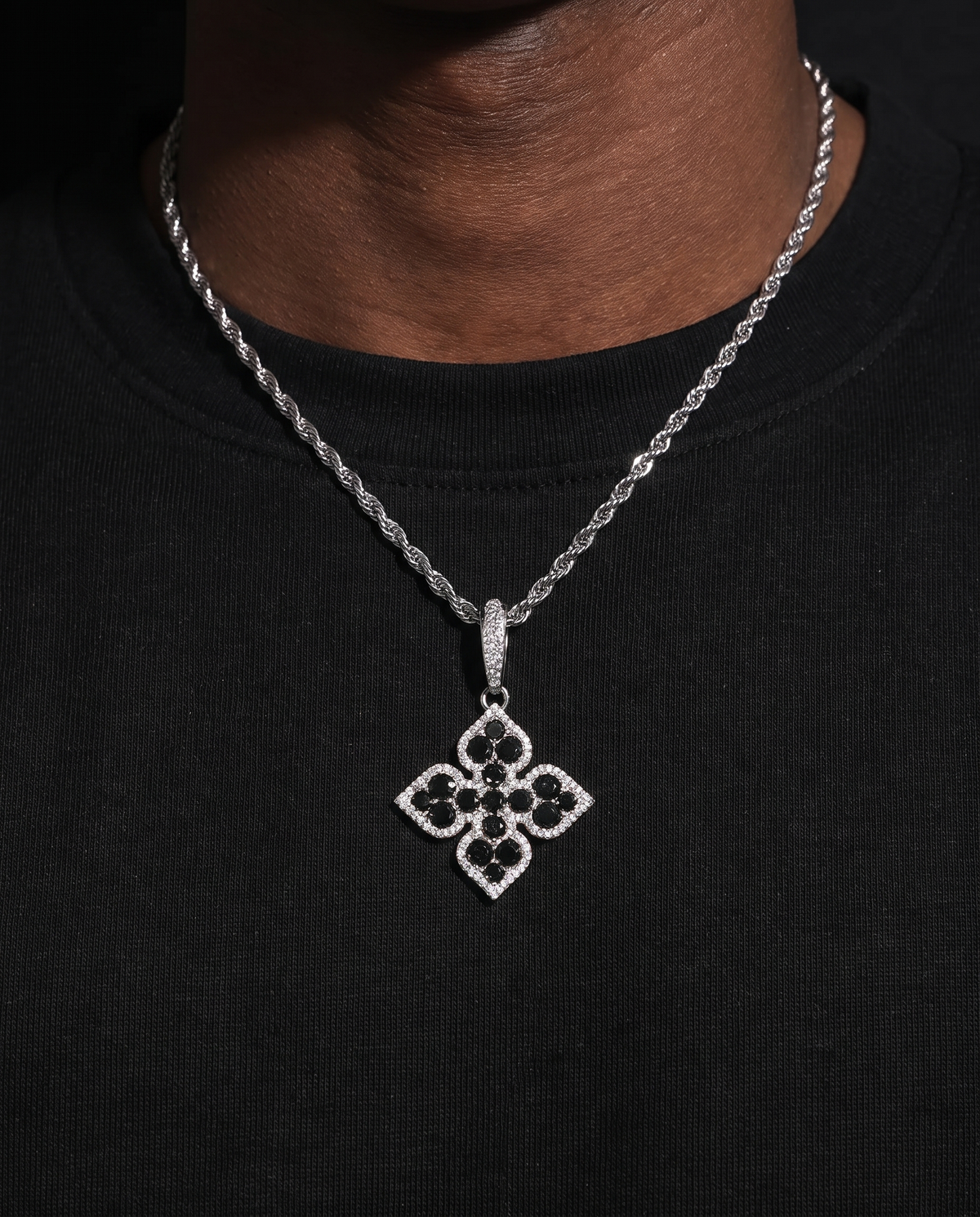 MOISSANITE BLACK CLOVER PENDANT.