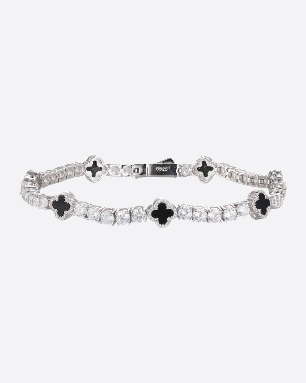 MOISSANITE BLACK CLOVER TENNIS BRACELET. - WHITE GOLD - Drippy Amsterdam