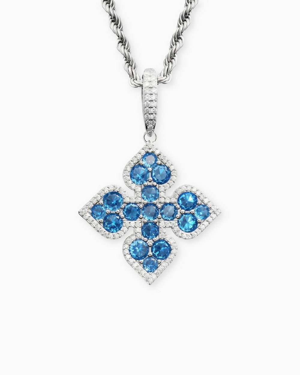 MOISSANITE BLUE CLOVER PENDANT. - Drippy Amsterdam
