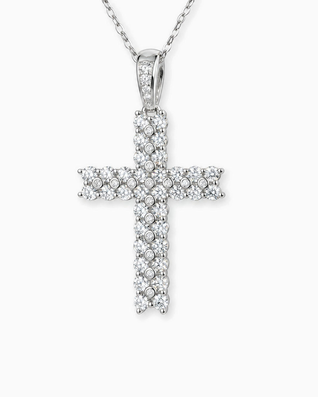 MOISSANITE PAVED CROSS PENDANT.