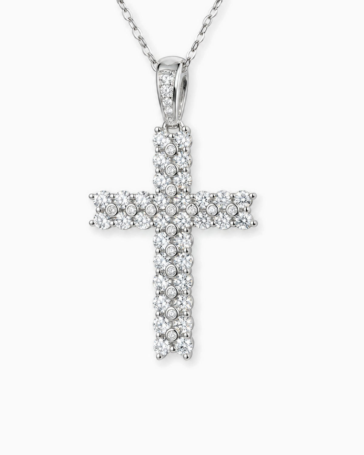 MOISSANITE PAVED CROSS PENDANT.