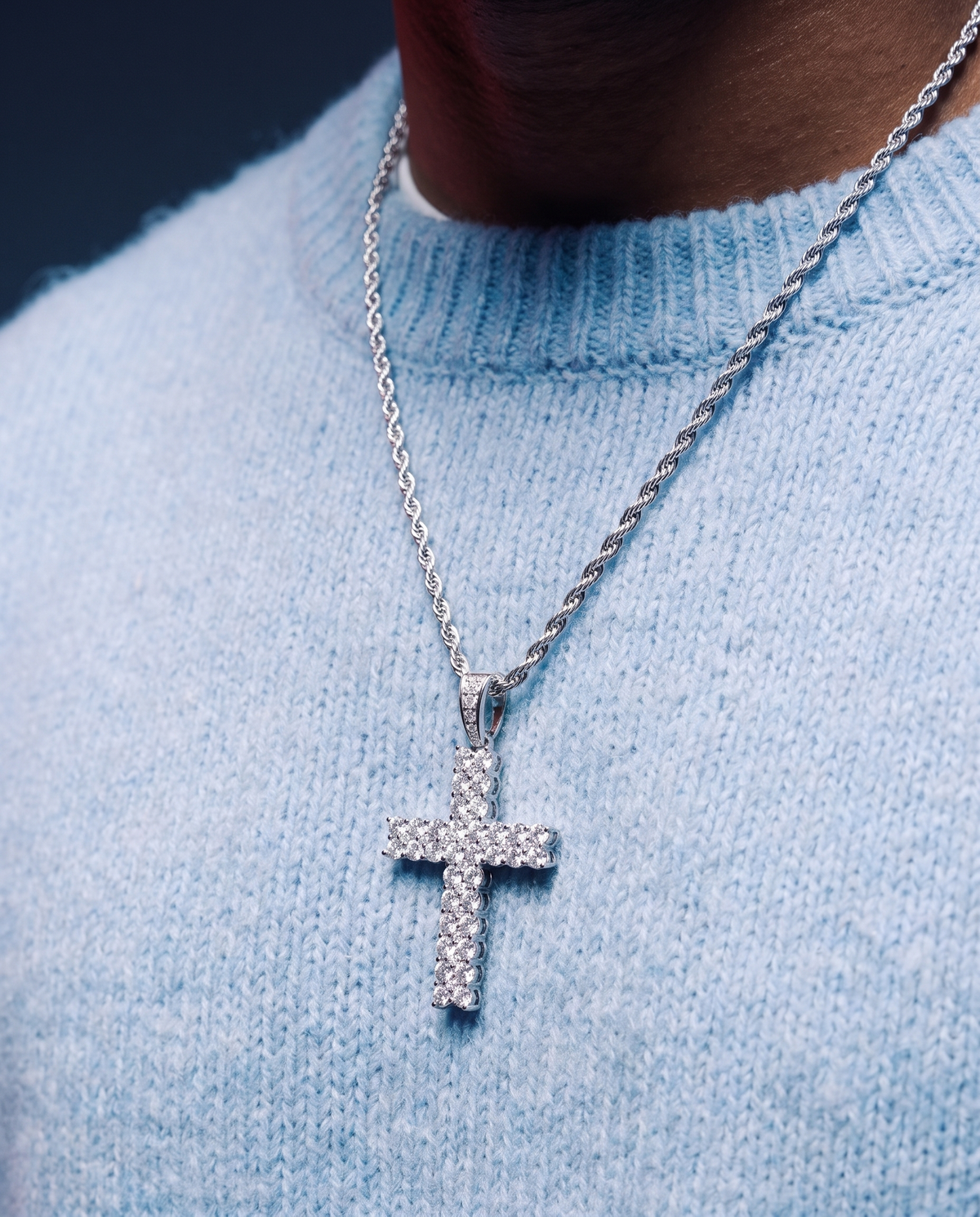 MOISSANITE PAVED CROSS PENDANT.
