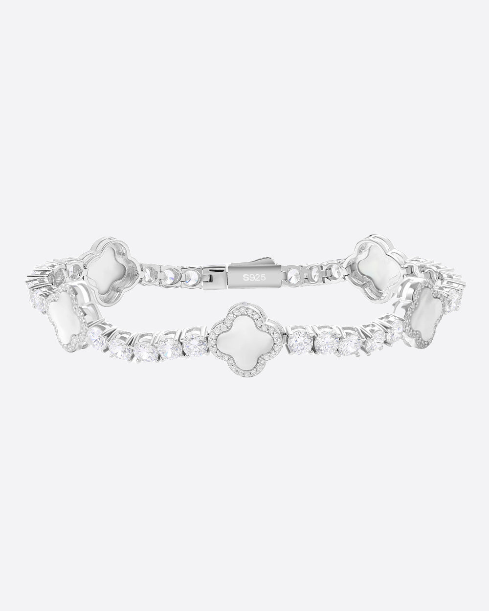 MOISSANITE PEARL CLOVERS BRACELET. - WHITE GOLD - Drippy Amsterdam