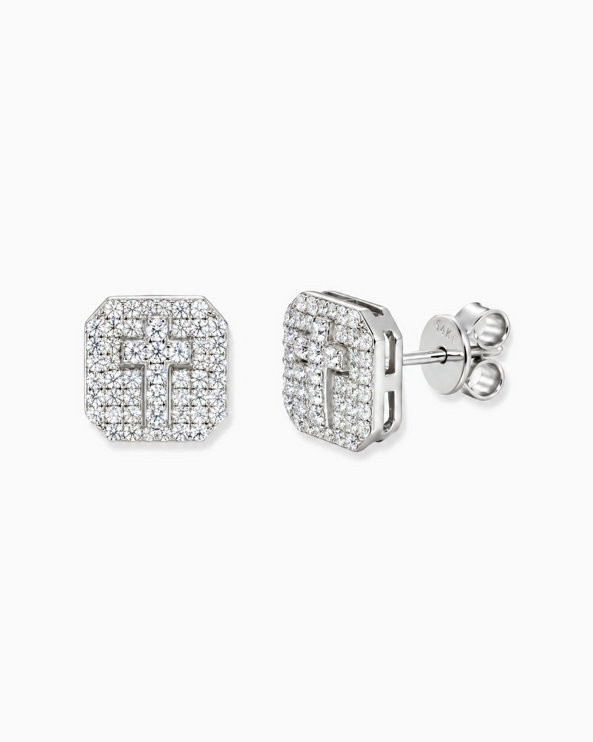 MOISSANITE SQUARE CROSS STUDS.