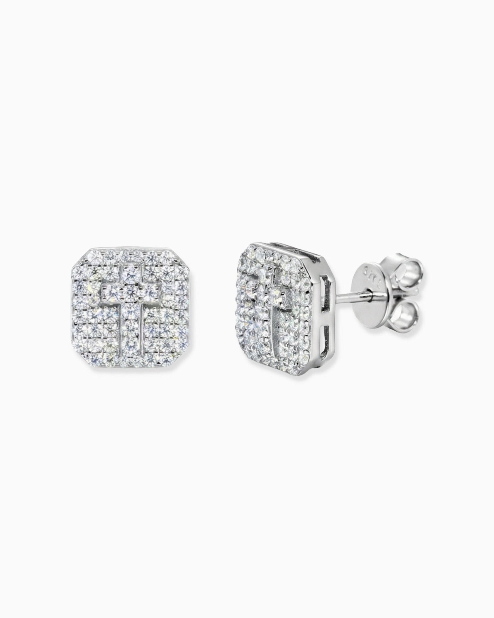 MOISSANITE SQUARE CROSS STUDS. - Drippy Amsterdam