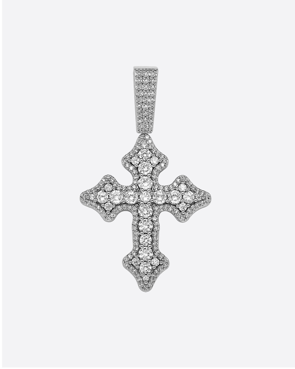 ICED BUDDED CROSS PENDANT. - WHITE GOLD - Drippy Amsterdam